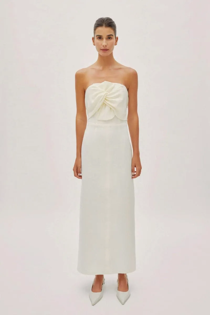 ALAIA WHITE LINEN TWIST MAXI DRESS