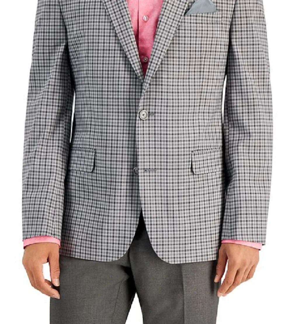 Bar III Men's Slim Fit Patterned Blazer Gray Size 36