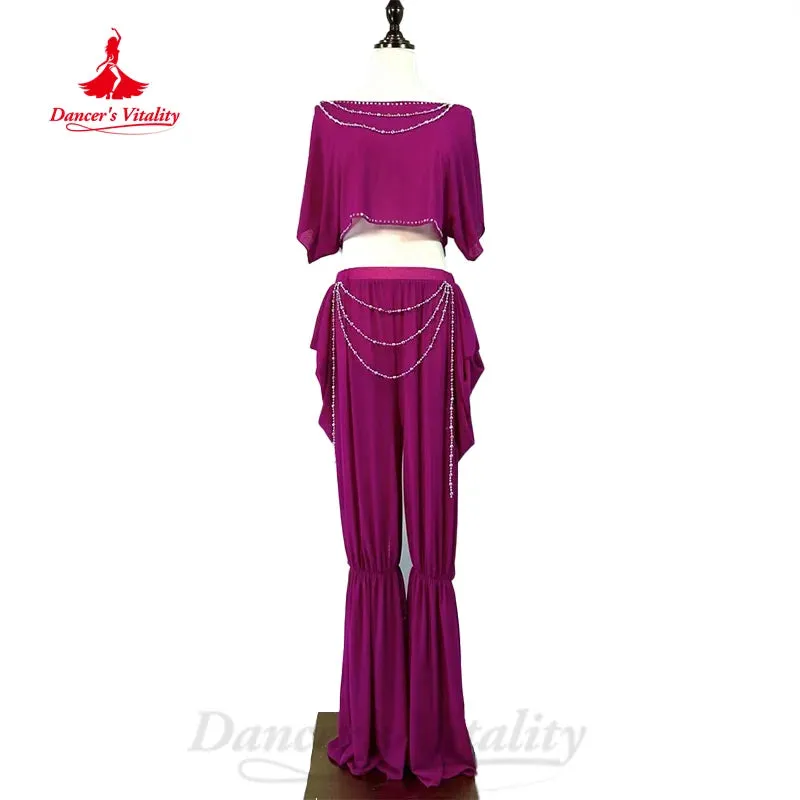 BellyDance Costume Set Women's Customized Short Sleeved Top Slimming Long Pants 2pcs Oriental Belly Dancing Performance Clothing