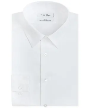 Calvin Klein Men's Slim Fit Non Iron Performance Herringbone Collar Dress Shirt, White