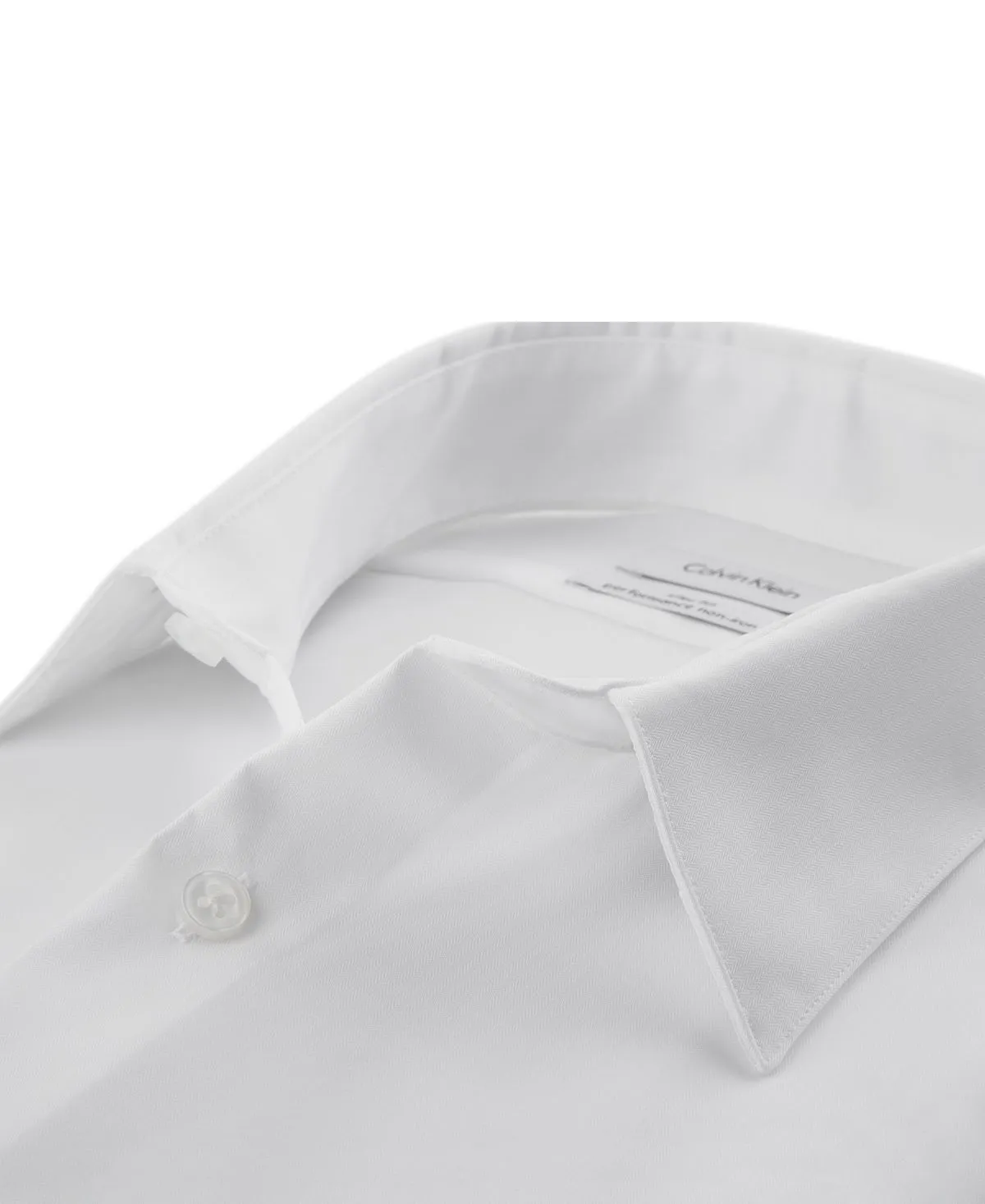 Calvin Klein Men's Slim Fit Non Iron Performance Herringbone Collar Dress Shirt, White