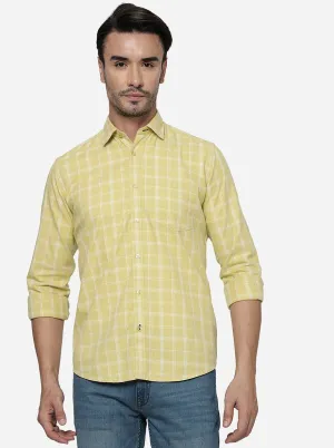 Cream Checked Smart Fit Semi Casual Shirt | Greenfibre