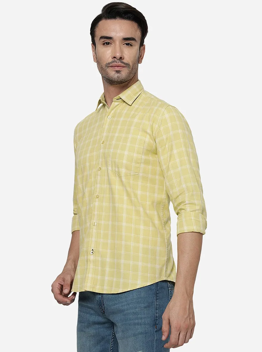 Cream Checked Smart Fit Semi Casual Shirt | Greenfibre