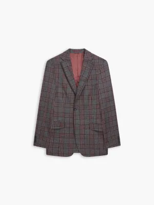 Delancey Slim Fit Grey And Burgundy Checked Jacket