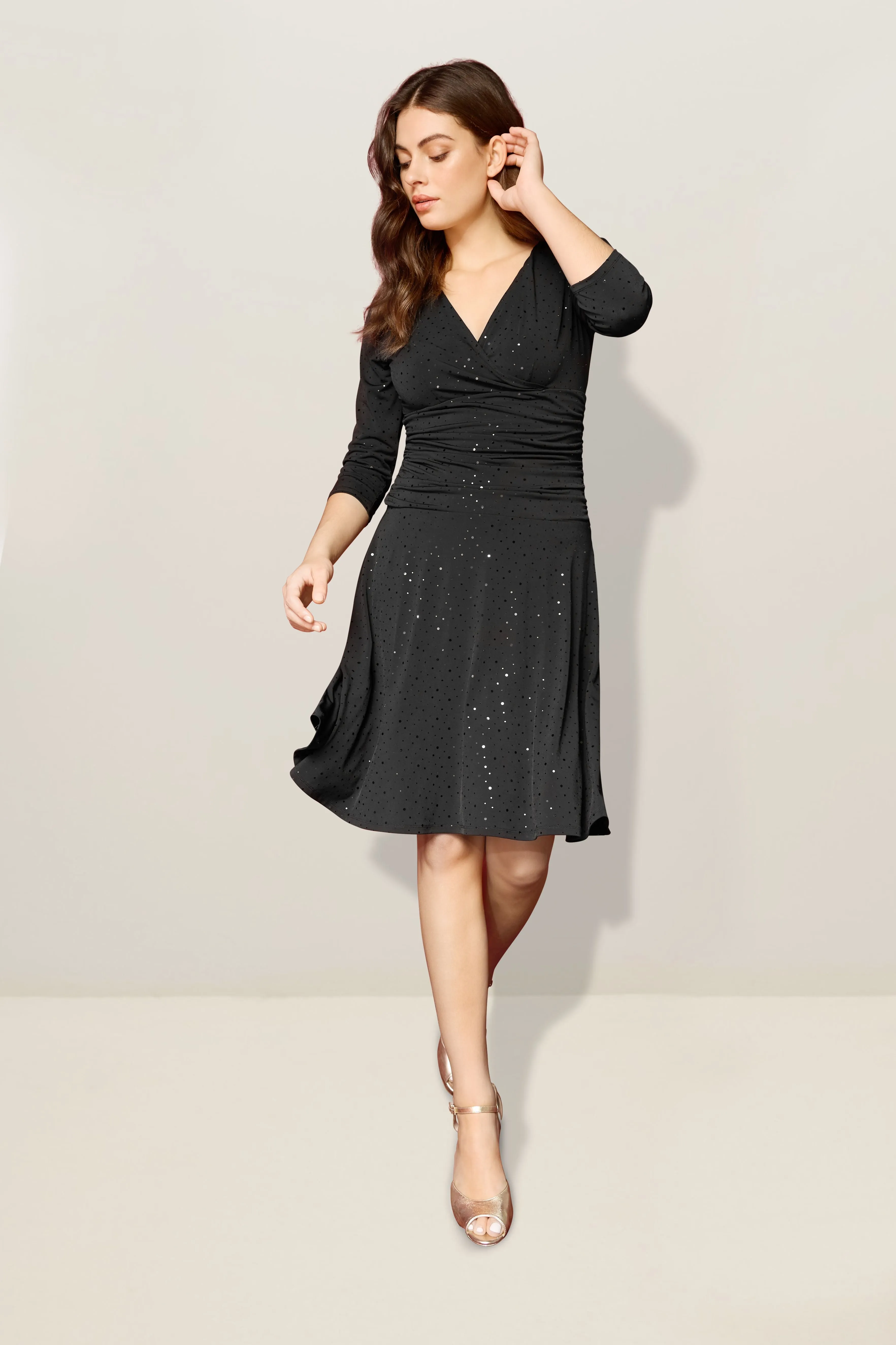 Form-fitting 3/4 Sleeve Dress with Ruching