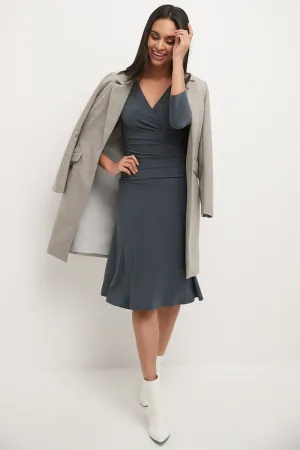 Form-fitting 3/4 Sleeve Dress with Ruching