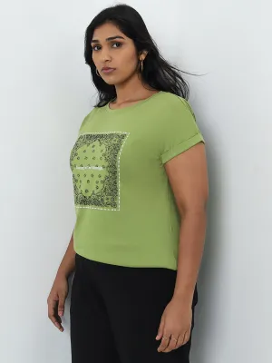 Gia Green Text Printed T-Shirt