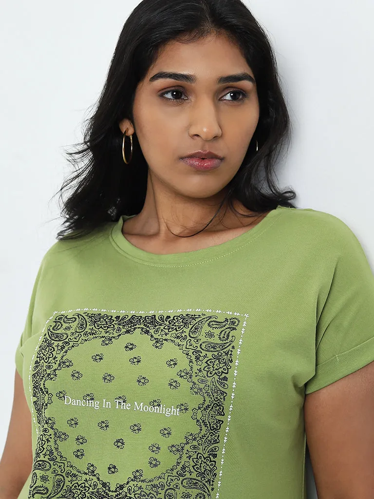 Gia Green Text Printed T-Shirt