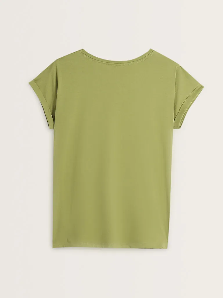 Gia Green Text Printed T-Shirt