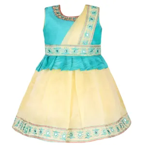 Girls A-Line Embellished Attached Dupatta Dress