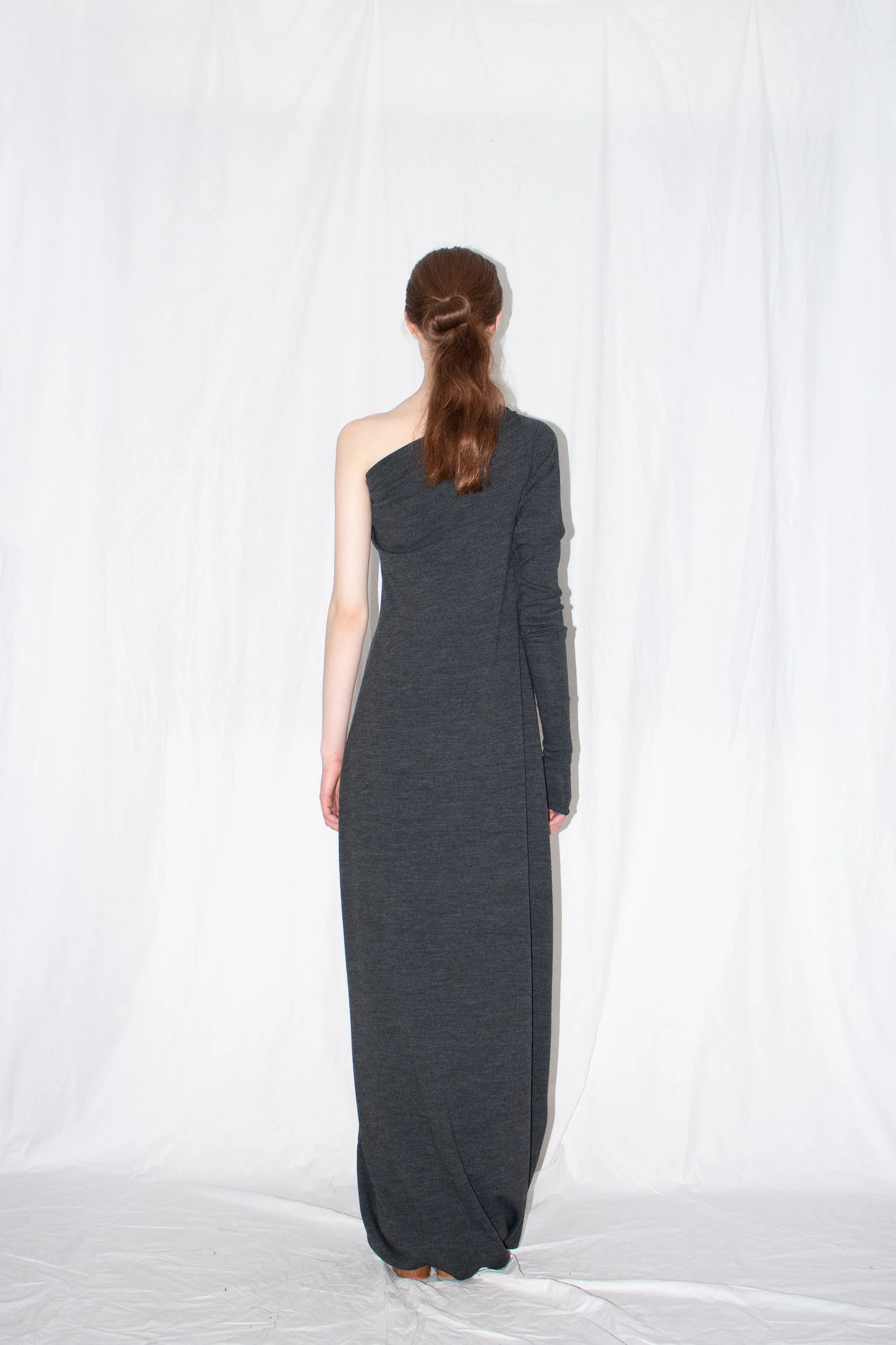 Grey off-shoulder wool jersey dress