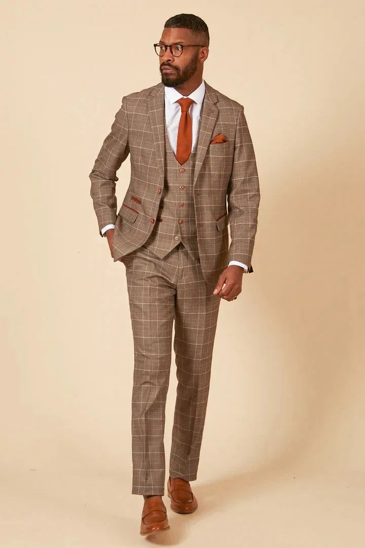 MARC DARCY Ray Blazer - Mens Slim Fit - Tan Check