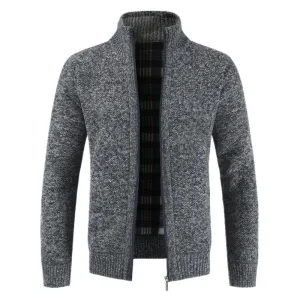 Men Cotton Warm Thick Slim Fit Stand Collar Zipper Jacket