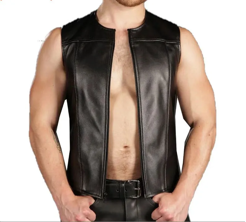 Men's Black Leather Vest