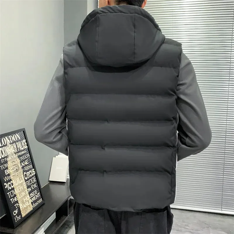 Men's Fashion Waistcoat Hoodie Simple Stylish Sleeveless Hoodie Version Slim Winter Hooded Casual Down Vest Casual Coats Hooded