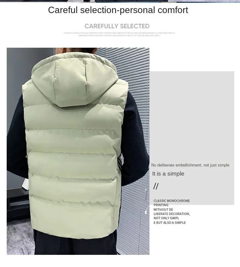 Men's Fashion Waistcoat Hoodie Simple Stylish Sleeveless Hoodie Version Slim Winter Hooded Casual Down Vest Casual Coats Hooded