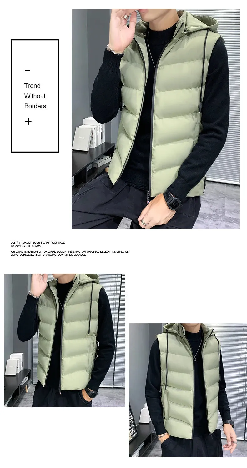 Men's Fashion Waistcoat Hoodie Simple Stylish Sleeveless Hoodie Version Slim Winter Hooded Casual Down Vest Casual Coats Hooded