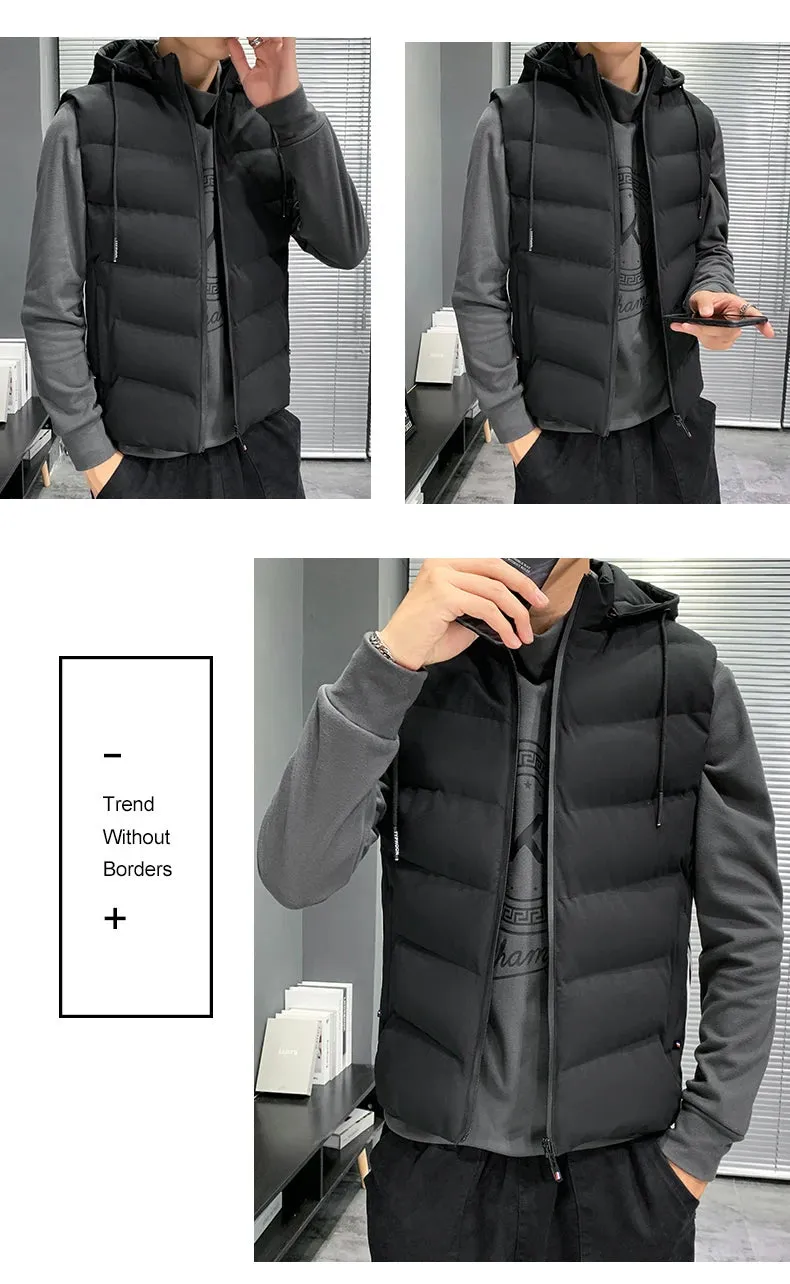 Men's Fashion Waistcoat Hoodie Simple Stylish Sleeveless Hoodie Version Slim Winter Hooded Casual Down Vest Casual Coats Hooded