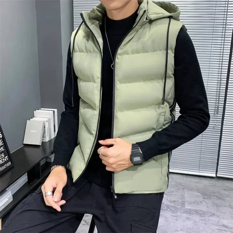 Men's Fashion Waistcoat Hoodie Simple Stylish Sleeveless Hoodie Version Slim Winter Hooded Casual Down Vest Casual Coats Hooded