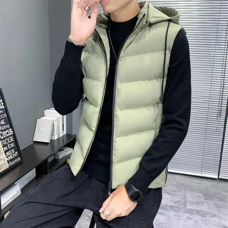 Men's Fashion Waistcoat Hoodie Simple Stylish Sleeveless Hoodie Version Slim Winter Hooded Casual Down Vest Casual Coats Hooded