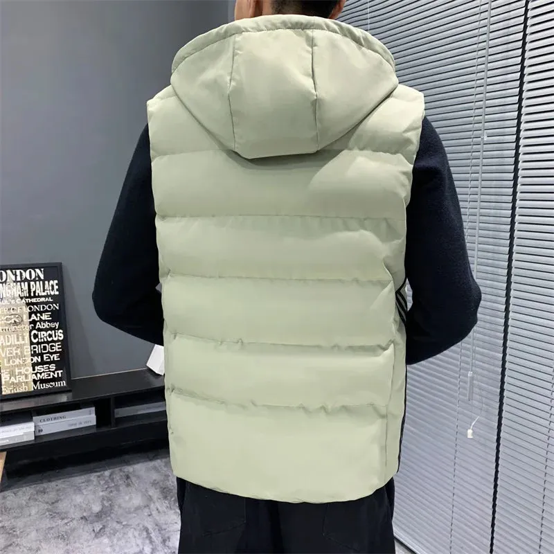 Men's Fashion Waistcoat Hoodie Simple Stylish Sleeveless Hoodie Version Slim Winter Hooded Casual Down Vest Casual Coats Hooded