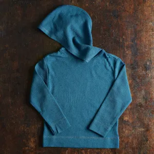 Merino Wool Crepe Hooded Top - Denim