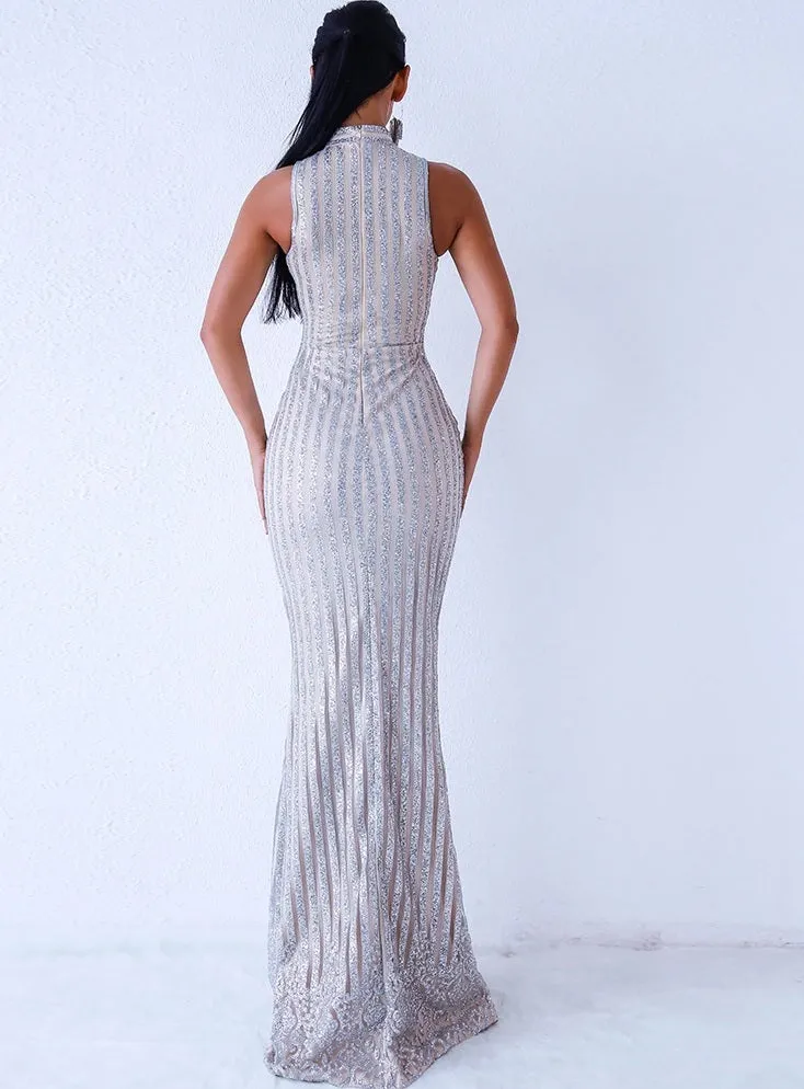 Sleeveless High Neck Mermaid Style Evening Gown