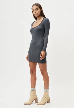 Slinky LS Scoop Neck Mini Dress / Steel