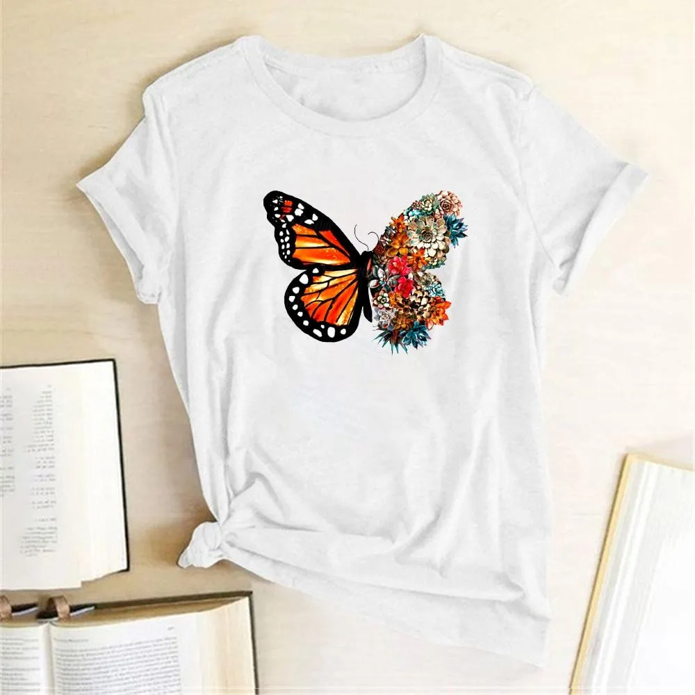 Women Butterfly Flowers Print Design T-Shirts