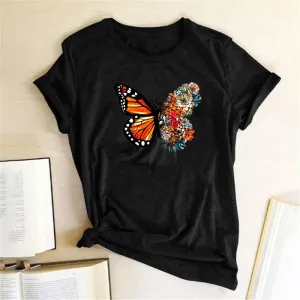 Women Butterfly Flowers Print Design T-Shirts