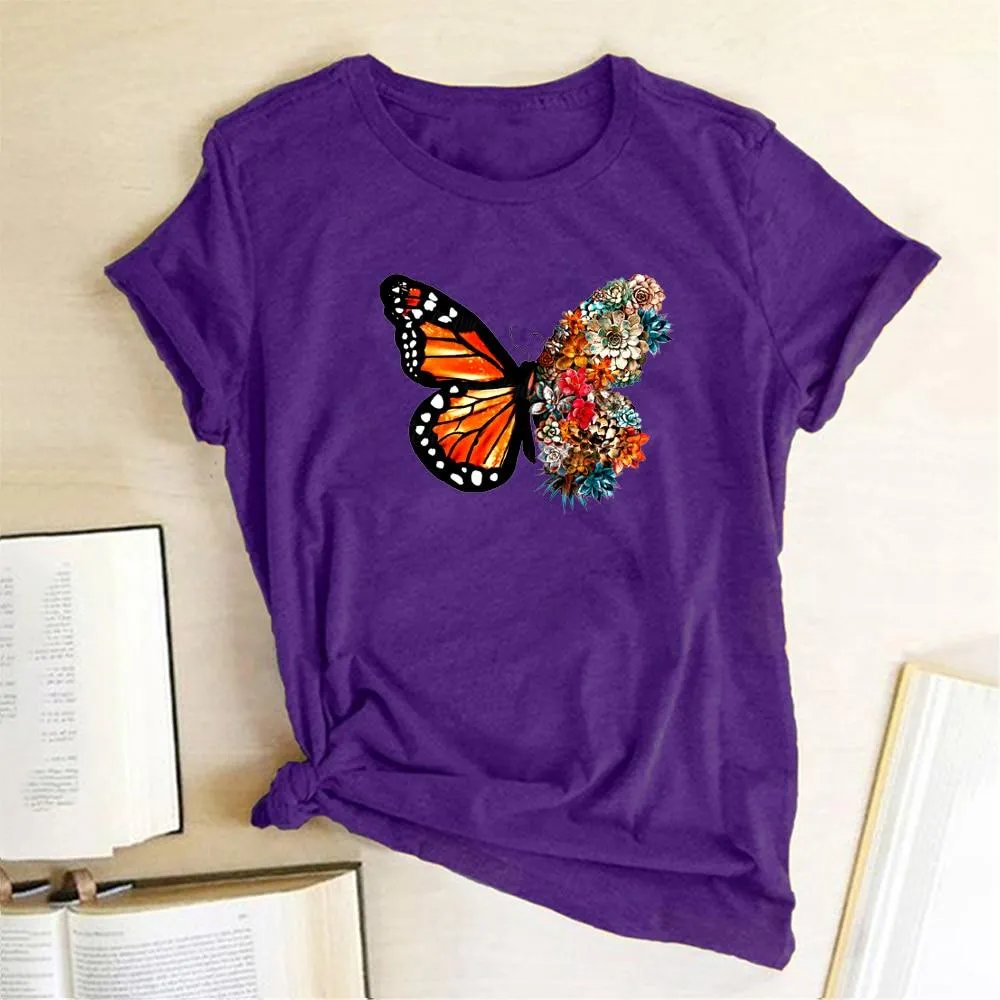 Women Butterfly Flowers Print Design T-Shirts