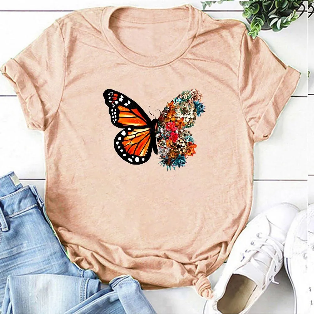 Women Butterfly Flowers Print Design T-Shirts