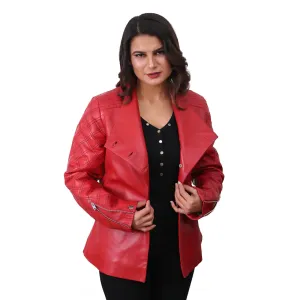 Women Valentines Red Biker Quilted Jacket